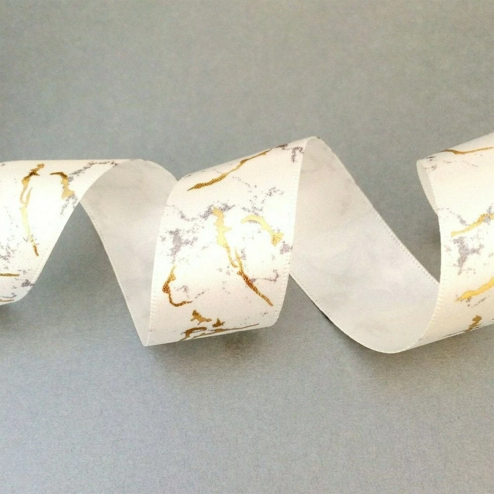 Berisford Ribbon Marble White / Gold Double Faced Satin Ribbon - 25mm x 20M Berisford Ribbon Marble White / Gold Double Faced Satin Ribbon - 25mm X 20M -Wilton Shop berisford ribbon marble white gold double faced satin ribbon 25mm x 20m p11346 41045 image