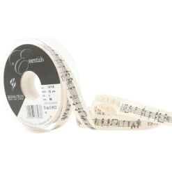 Berisford Ribbon Musical Notes Polyster Natural Colour Ribbon - 15mm X 20M