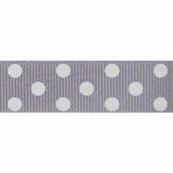 Berisford Ribbon Spotty Grosgrain Grey/Ivory Colour No.10 Ribbon - 15mm X 20M