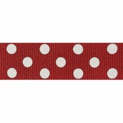 Berisford Ribbon Spotty Grosgrain Red/Ivory Colour No.8 Ribbon - 15mm X 20M