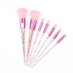 Blush Powder Metallic Pink Brush Set With Sprinkles Inside - Set Of 7 - Ideal For Gift
