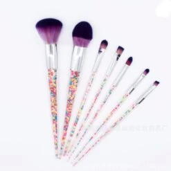 Blush Powder Metallic Silver / Purple Brush Set With Sprinkles Inside - Set Of 7 - Ideal For Gift
