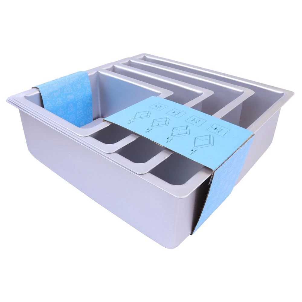 PME 4" Deep Square Cake Tins - Set Of 4 - 6", 8", 10" & 12" PME 4" Deep Square Cake Tins - Set Of 4 - 6", 8", 10" & 12" -Wilton Shop pme 4 deep square cake tins set of 4 6 8 10 12 p15587 54328 image