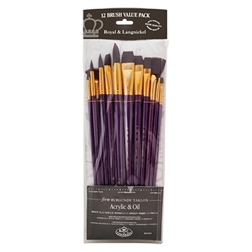 Royal Brush Firm Burgundy Taklon - Brights, Flats, Rounds, Angular, Filberts, Fans Royal Brush Firm Burgundy Taklon - Brights, Flats, Rounds, Angular, Filberts, Fans -Wilton Shop royal brush 12 pieces firm burgundy taklon set p18591 66296 image