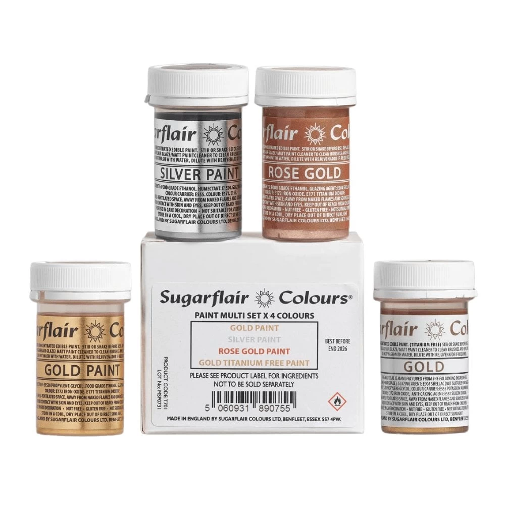 Sugarflair Colours Gold, Silver, Rose Gold and Gold Titanium Mixed Metallic Paint Set Sugarflair Colours Gold, Silver, Rose Gold And Gold Titanium Mixed Metallic Paint Set -Wilton Shop sugarflair colours gold silver rose gold and gold titanium mixed metallic paint set p18413 65406 image